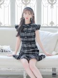SALE!ギンガムチェックワンピースドレス/リボン/パール/胸元隠し/背中隠し/マーメイド/タイト/ミニドレス/キャバドレス【S-Mサイズ/2カラー】[OF04-X]【SB】dzw