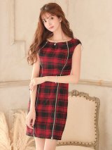 SALE!タータンチェックタイトドレス/ノースリーブ/ファスナー/胸元隠し/背中隠し/タイト/ミニドレス/キャバドレス/パッド無し/ワンピース 【XS-Lサイズ/3カラー】[OF04]【SB】dzw