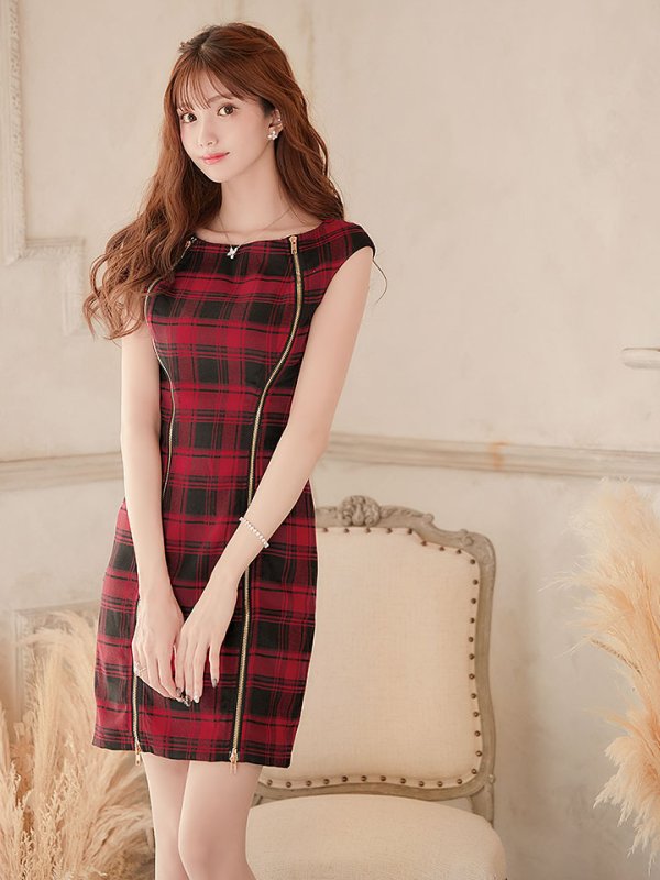 画像29: SALE!タータンチェックタイトドレス/ノースリーブ/ファスナー/胸元隠し/背中隠し/タイト/ミニドレス/キャバドレス/パッド無し/ワンピース 【XS-Lサイズ/3カラー】[OF01A]【SB】dzw