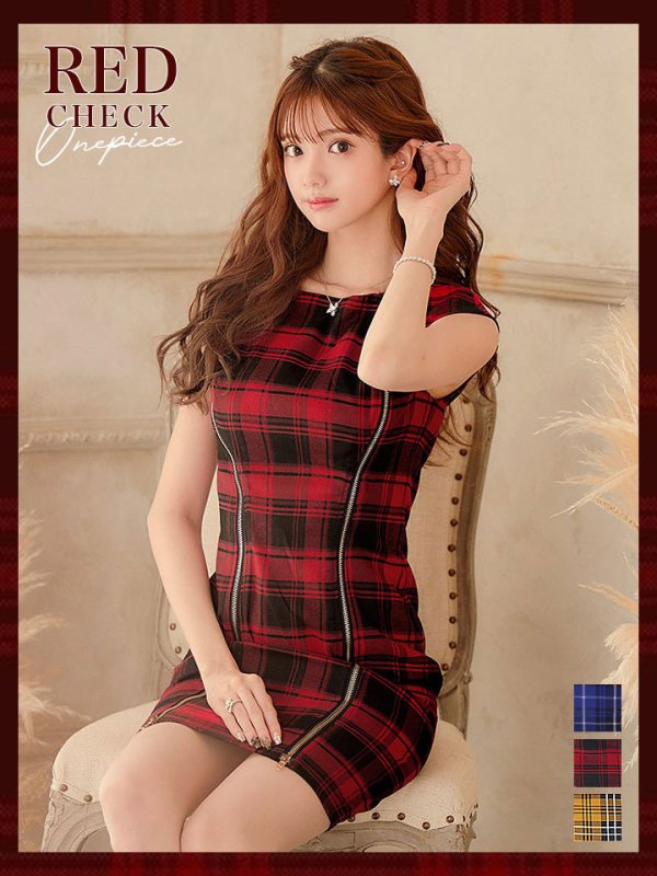画像4: SALE!タータンチェックタイトドレス/ノースリーブ/ファスナー/胸元隠し/背中隠し/タイト/ミニドレス/キャバドレス/パッド無し/ワンピース 【XS-Lサイズ/3カラー】[OF01A]【SB】dzw