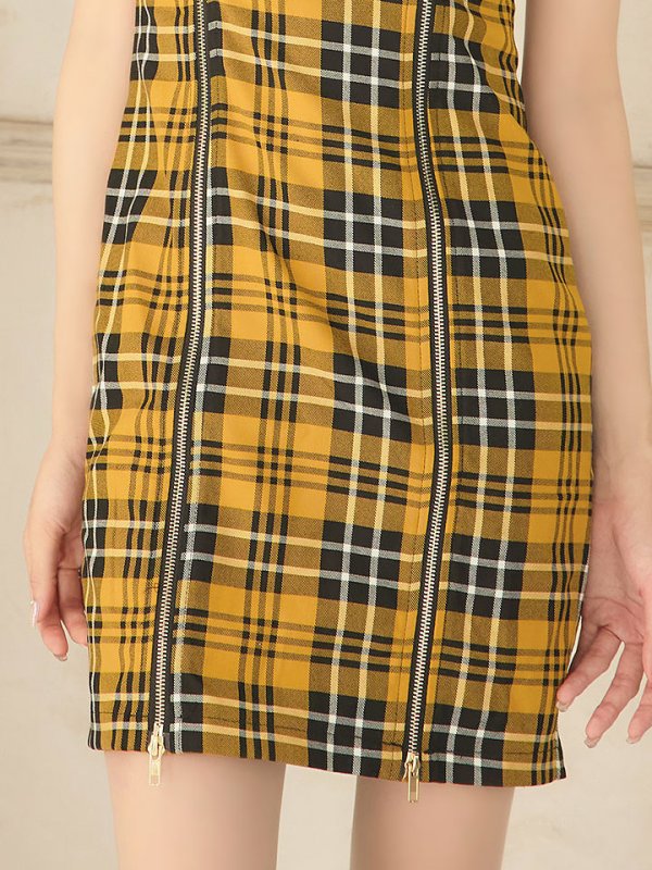 画像7: SALE!タータンチェックタイトドレス/ノースリーブ/ファスナー/胸元隠し/背中隠し/タイト/ミニドレス/キャバドレス/パッド無し/ワンピース 【XS-Lサイズ/3カラー】[OF01A]【SB】dzw