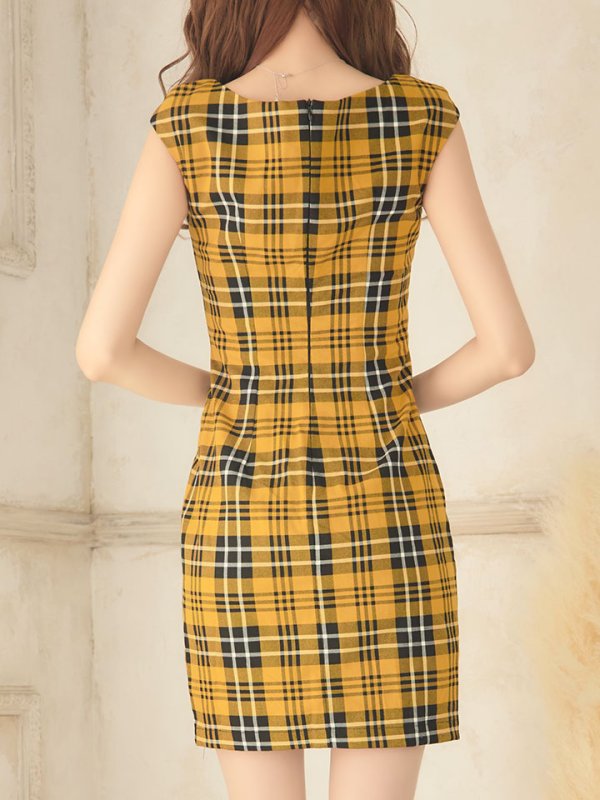 画像8: SALE!タータンチェックタイトドレス/ノースリーブ/ファスナー/胸元隠し/背中隠し/タイト/ミニドレス/キャバドレス/パッド無し/ワンピース 【XS-Lサイズ/3カラー】[OF01A]【SB】dzw