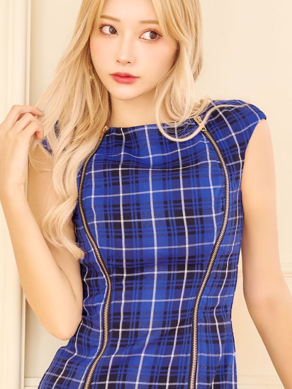 画像12: SALE!タータンチェックタイトドレス/ノースリーブ/ファスナー/胸元隠し/背中隠し/タイト/ミニドレス/キャバドレス/パッド無し/ワンピース 【XS-Lサイズ/3カラー】[OF01A]【SB】dzw