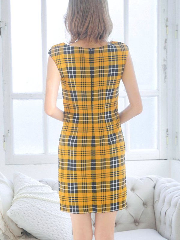 画像26: SALE!タータンチェックタイトドレス/ノースリーブ/ファスナー/胸元隠し/背中隠し/タイト/ミニドレス/キャバドレス/パッド無し/ワンピース 【XS-Lサイズ/3カラー】[OF01A]【SB】dzw