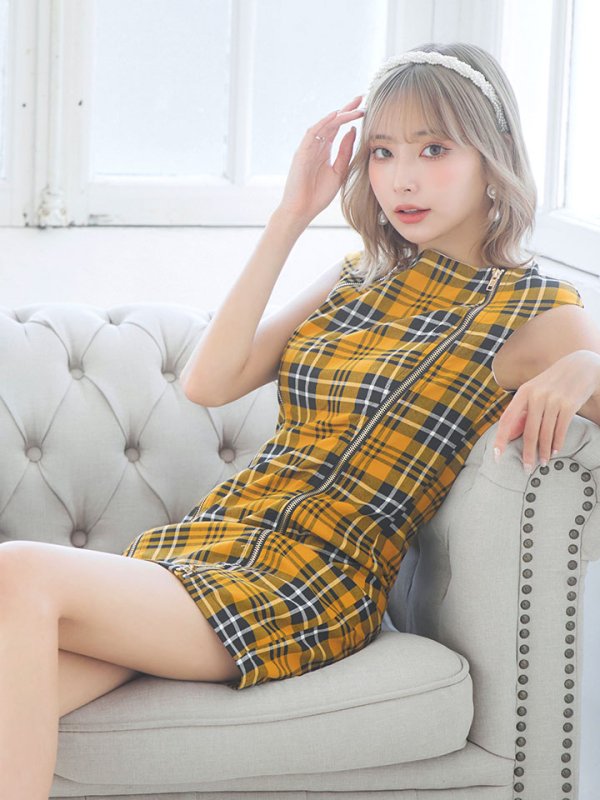 画像7: SALE!タータンチェックタイトドレス/ノースリーブ/ファスナー/胸元隠し/背中隠し/タイト/ミニドレス/キャバドレス/パッド無し/ワンピース 【XS-Lサイズ/3カラー】[OF01A]【SB】dzw