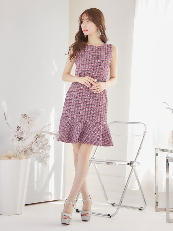 画像4: SALE!【新色登場！】ノースリーブツイードドレス/胸元隠し/背中隠し/ミニドレス/キャバドレス/パッド無し/ワンピース【XS-Lサイズ/3カラー】[HC02-X] 【SB】