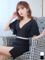 SALE!フリルスリーブドレス/ビジュー/シアー/透け/谷間見せ/ミニドレス/キャバドレス【S-Lサイズ/2カラー】[OF04]
