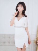 SALE!フリルスリーブドレス/ビジュー/シアー/透け/谷間見せ/ミニドレス/キャバドレス【S-Lサイズ/2カラー】[OF04]