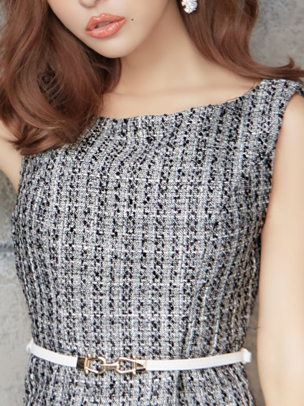 画像5: SALE!【Glera/グレイラ】ツイード/バイカラー/ベルト/ノースリーブ/谷間隠し/背中隠し/ミディアムドレス/キャバドレス 【S-Lサイズ/2カラー】[OF01] 【SB】dzw