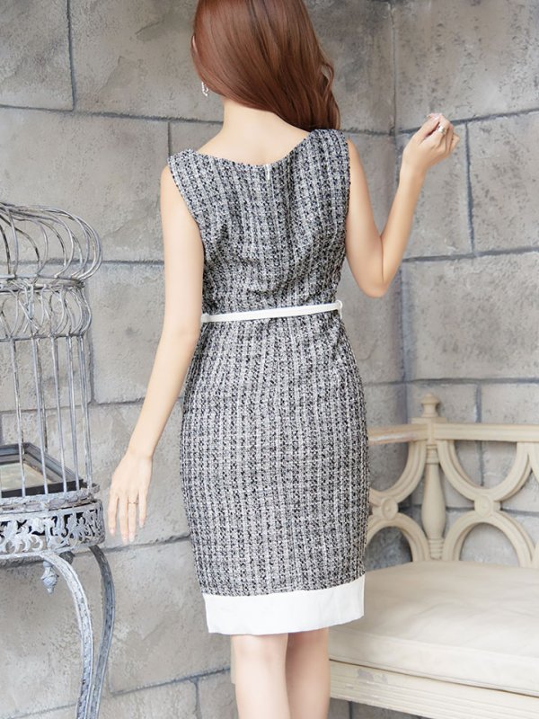 画像7: SALE!【Glera/グレイラ】ツイード/バイカラー/ベルト/ノースリーブ/谷間隠し/背中隠し/ミディアムドレス/キャバドレス 【S-Lサイズ/2カラー】[OF01] 【SB】dzw