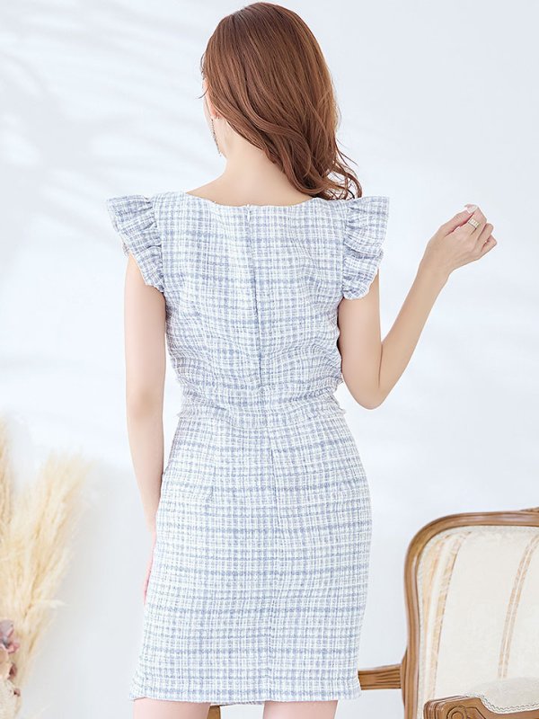 画像6: ツイードドレス/チェック柄/ジップアップ/谷間見せ/ミニドレス/キャバドレス【XS-XLサイズ/1カラー】[HC02-X] 【SB】dzj