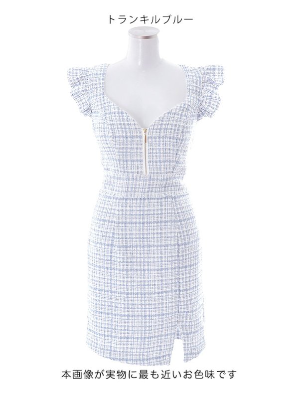 画像13: ツイードドレス/チェック柄/ジップアップ/谷間見せ/ミニドレス/キャバドレス【XS-XLサイズ/1カラー】[HC02-X] 【SB】dzj