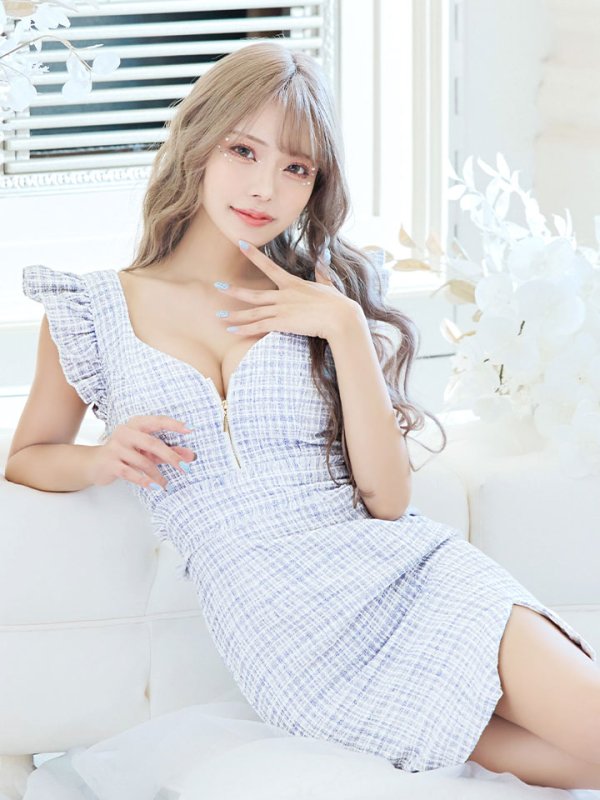 画像5: ツイードドレス/チェック柄/ジップアップ/谷間見せ/ミニドレス/キャバドレス【XS-XLサイズ/1カラー】[HC02-X] 【SB】dzj