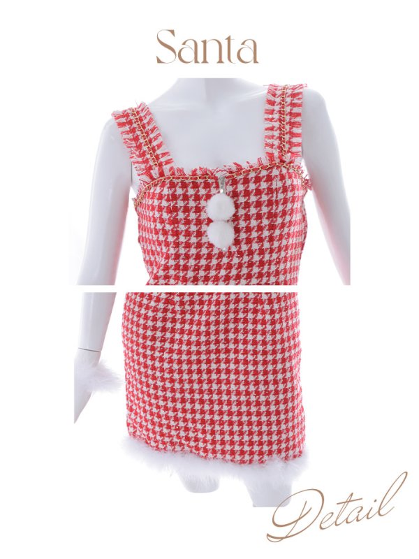 画像40: 【サンタセール！】【サンタコス 4点セット】【XS-XLサイズ/2カラー】チェーンモチーフフロントジップタイトドレスサンタコスプレ[YMT]