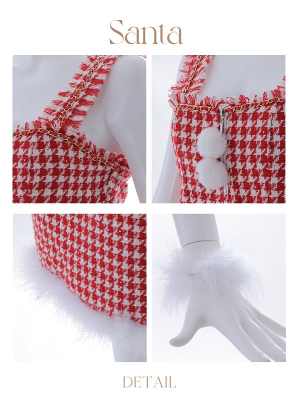 画像41: 【サンタセール！】【サンタコス 4点セット】【XS-XLサイズ/2カラー】チェーンモチーフフロントジップタイトドレスサンタコスプレ[YMT]