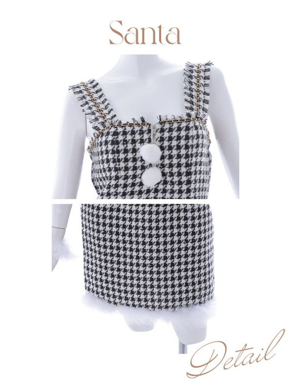 画像44: 【サンタセール！】【サンタコス 4点セット】【XS-XLサイズ/2カラー】チェーンモチーフフロントジップタイトドレスサンタコスプレ[YMT]