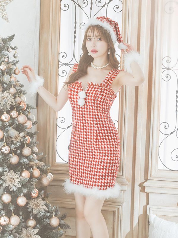 画像21: 【サンタセール！】【サンタコス 4点セット】【XS-XLサイズ/2カラー】チェーンモチーフフロントジップタイトドレスサンタコスプレ[YMT]