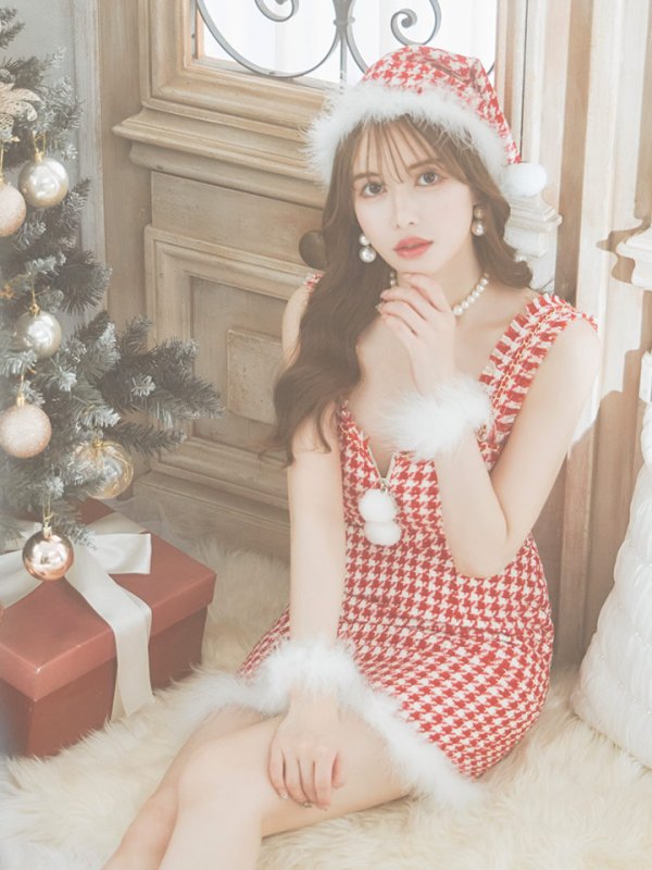 画像25: 【サンタセール！】【サンタコス 4点セット】【XS-XLサイズ/2カラー】チェーンモチーフフロントジップタイトドレスサンタコスプレ[YMT]