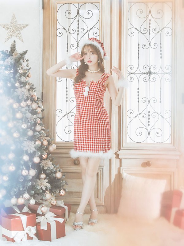 画像27: 【サンタセール！】【サンタコス 4点セット】【XS-XLサイズ/2カラー】チェーンモチーフフロントジップタイトドレスサンタコスプレ[YMT]