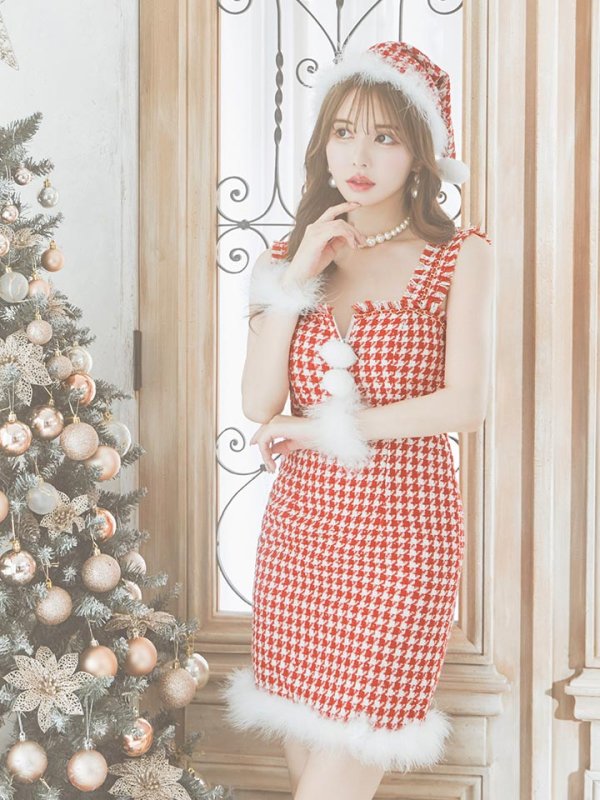 画像28: 【サンタセール！】【サンタコス 4点セット】【XS-XLサイズ/2カラー】チェーンモチーフフロントジップタイトドレスサンタコスプレ[YMT]