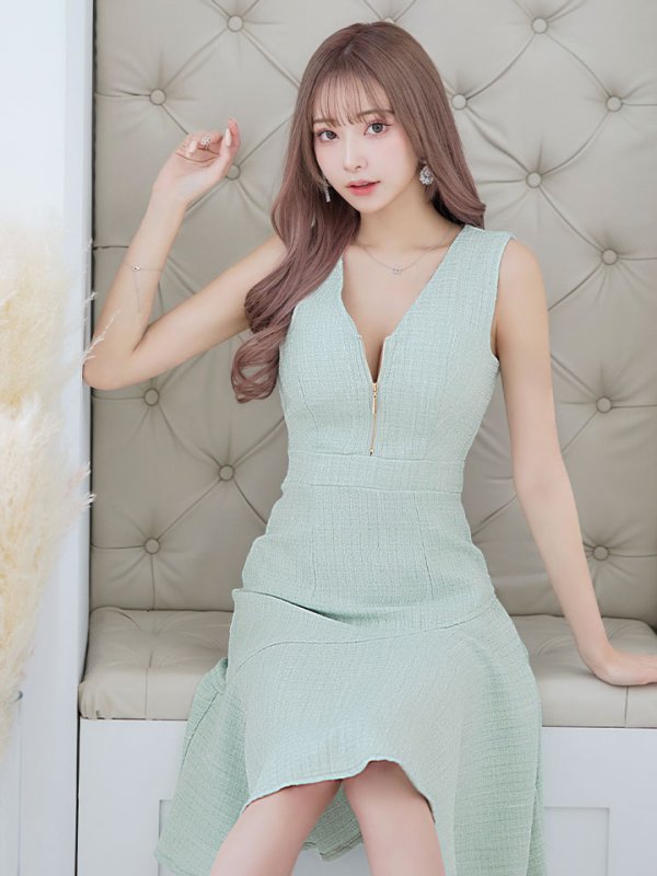 画像8: 【sifeel/シフィール】アシンメトリーフレアーワンピース/ジップアップ/ノースリーブ/背中隠し/パッド無し/ミディアムドレス/キャバドレス 【S-Lサイズ/2カラー】[OF01] 【SB】dzw