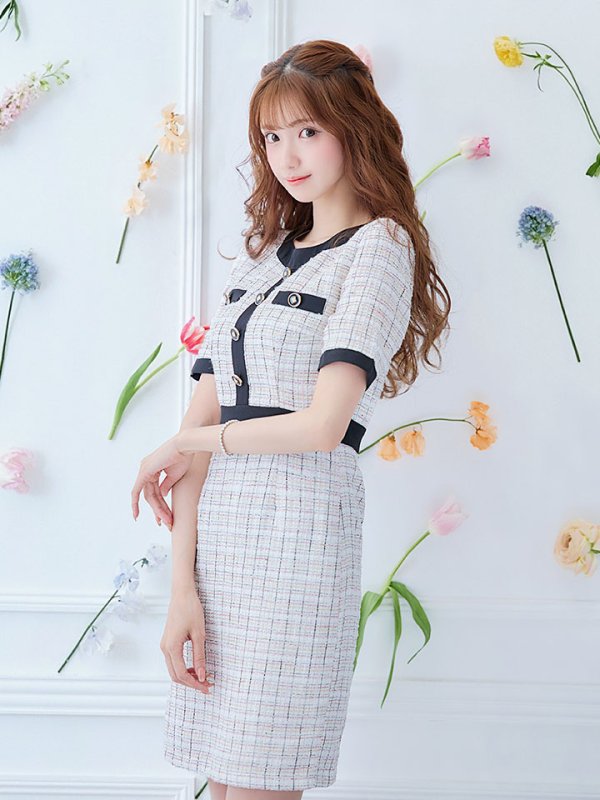 画像11: ミックスツイードミニドレス/ツイード/半袖/胸元隠し/背中隠し/タイト/ボタン/パッド無し/キャバドレス【S-Lサイズ/1カラー】[HC02-X] 【SB】dzj