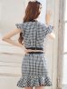 画像7: SALE!ツイードチェックドレス/セットアップ/フリル/パールボタン/マーメイドスカート/胸元隠し/背中隠し/ミニドレス/キャバドレス【S-Mサイズ/2カラー】[OF04-X]【SB】dzw