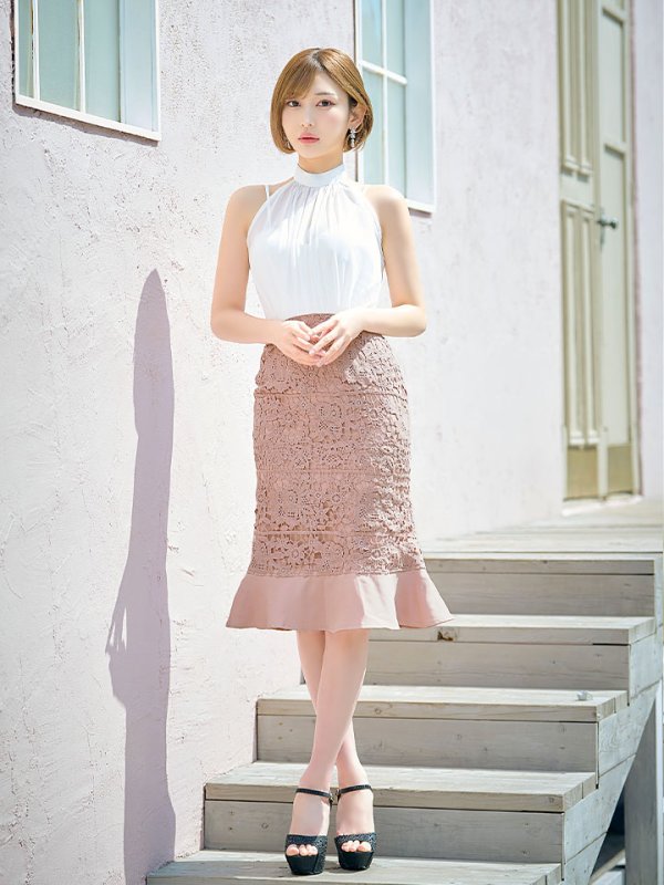 画像2: SALE!【sifeel/シフィール】刺繍レースマーメイドスカートドレス/ハイネック/シフォンレース/ノースリーブ/胸元隠し/ミディアムドレス/キャバドレス 【S-Mサイズ/1カラー】[OF04] 【SB】dzy