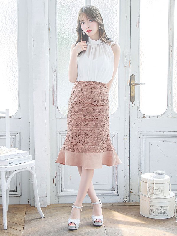 画像2: SALE!【sifeel/シフィール】刺繍レースマーメイドスカートドレス/ハイネック/シフォンレース/ノースリーブ/胸元隠し/ミディアムドレス/キャバドレス 【S-Mサイズ/1カラー】[OF04] 【SB】dzy