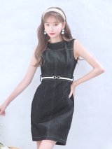 SALE!デニムノースリーブミニワンピース/ベルト/ワンカラー/谷間隠し/背中隠し/タイト/ミニドレス/キャバドレス /パッド無し【S-Mサイズ/1カラー】[OF04] 【SB】dzw