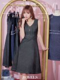 SALE!Aラインデニムワンピース/ジップアップ/フレアースカート/谷間見せ/背中隠し/ノースリーブ/ミディアムドレス【S-Lサイズ/1カラー】[OF04] 【SB】dzw
