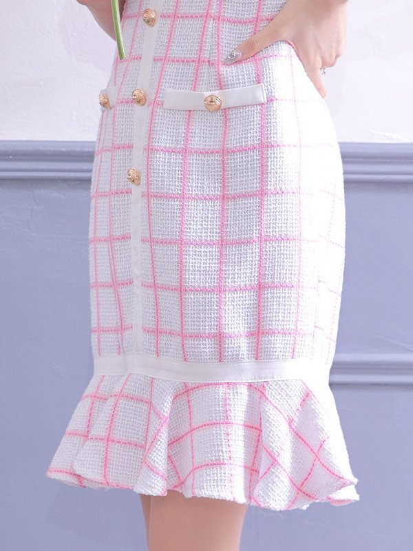 画像10: SALE!チェックワンピースドレス/ツイード/ショートスリーブ/マーメイドスカート/谷間見せ/ミニドレス/キャバドレス/パッド無し【S-Lサイズ/2カラー】[HC02-X] 【SB】dzw