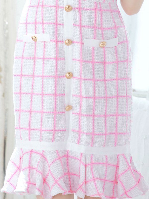 画像9: 【ウィンターセール！】SALE!チェックワンピースドレス/ツイード/ショートスリーブ/マーメイドスカート/谷間見せ/ミニドレス/キャバドレス/パッド無し【S-Lサイズ/1カラー】[HC02-X] 【SB】dzw