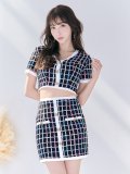 SALE!チェック柄セットアップツイードドレス/胸元隠し/背中隠し/キャバドレス/ミニドレス【S-Mサイズ/3カラー[OF04-X] 【SB】dzw