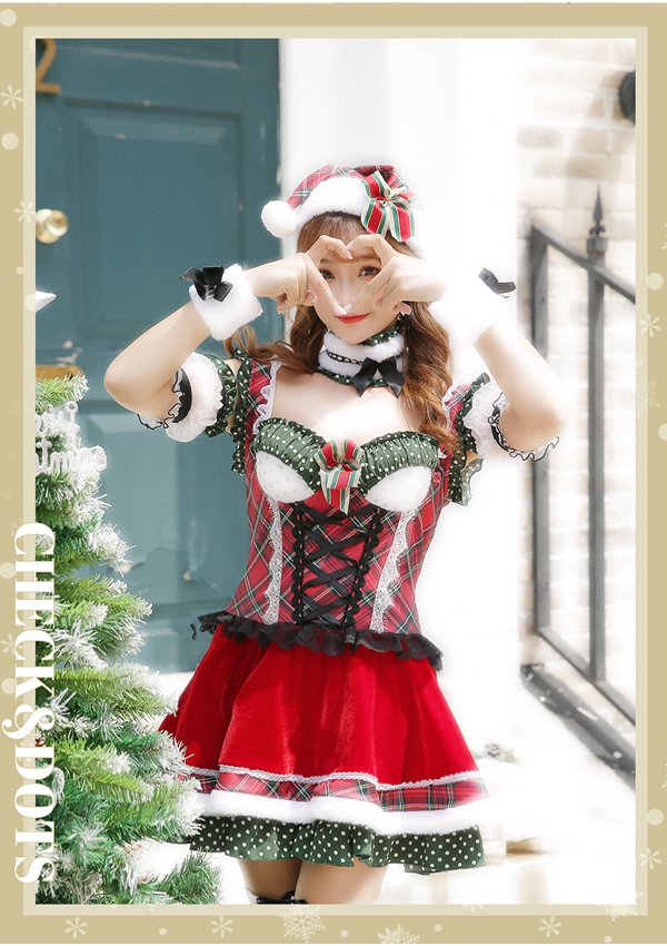 画像8: 【即日発送】【クリスマスコスプレ7点セット】【Malymoon/マリームーン】ドットチェックサンタクロース【フリーサイズ/1カラー】[YMT]