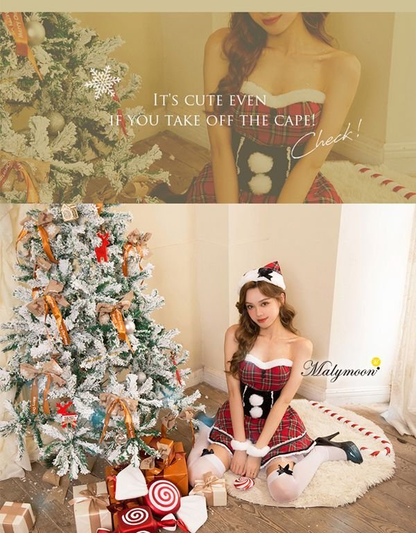 画像6: 【即日発送】【クリスマスコスプレ6点セット】【Malymoon/マリームーン】チェック柄サンタクロース【フリーサイズ/1カラー】[YMT]