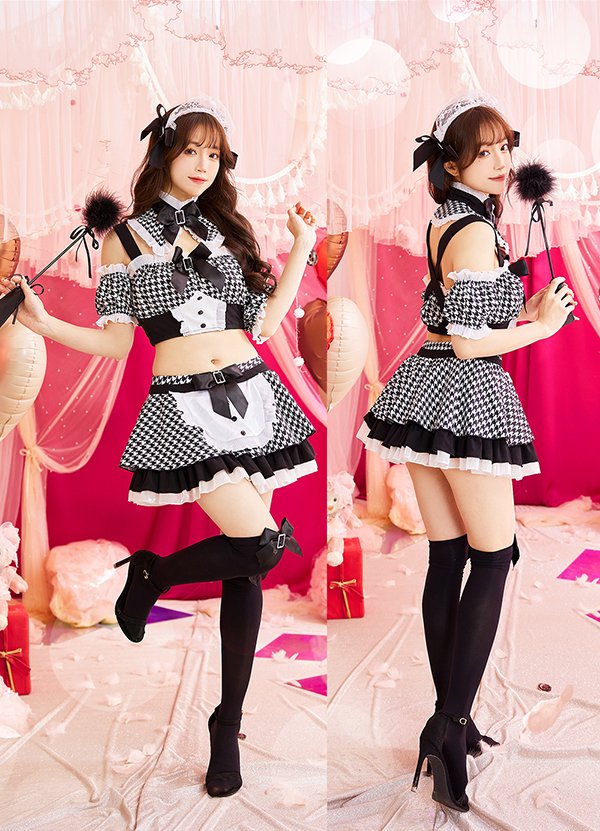 画像9: 【即日発送】2color千鳥柄メイド【マリームーン】【ハロウィンコスプレ7点セット】【フリーサイズ/2カラー】[OF04]