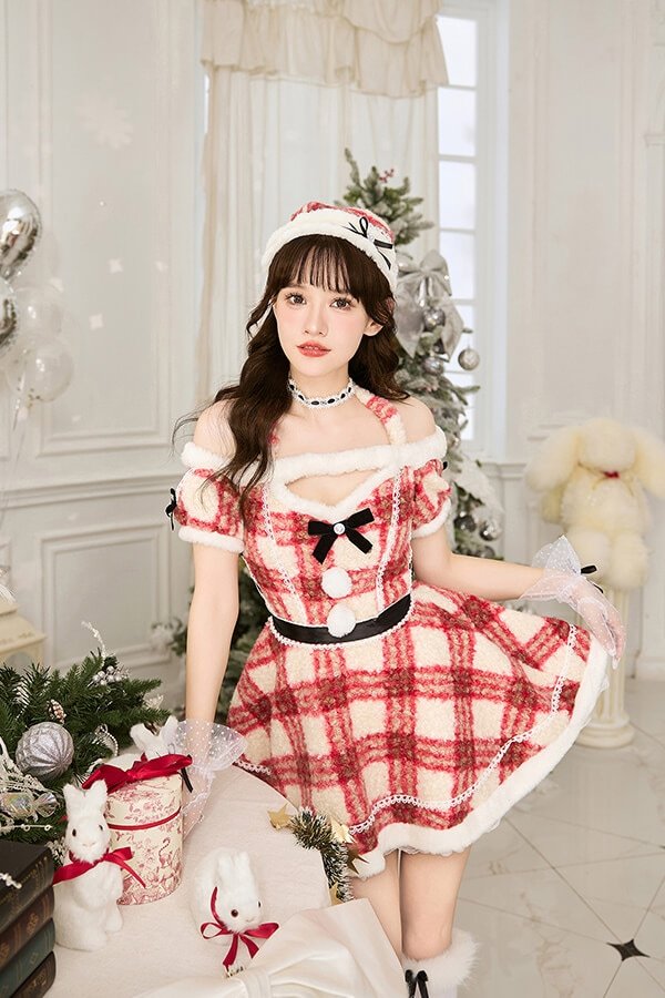 画像1: 【クリスマスコスプレ7点セット】【Malymoon/マリームーン】ホリデーチェックサンタ【フリーサイズ/1カラー】[OF03]