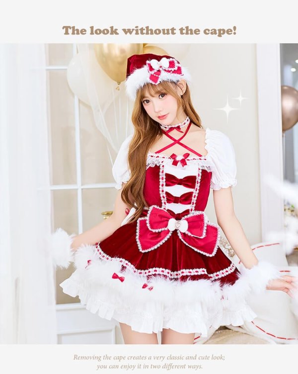 画像1: 【クリスマスコスプレ8点セット】【Malymoon/マリームーン】リボンケープドーリーサンタコスプレ【2サイズ/1カラー】【予約/12月上旬発送予定】[HC03]