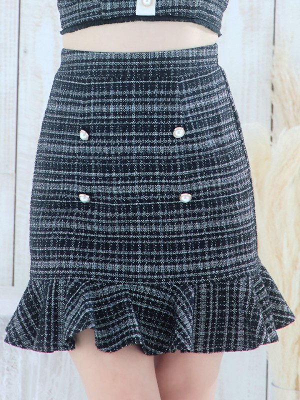 画像6: SALE!マーメイドツイードドレス/2ピース/セットアップ/チェック柄/パールボタン/谷間見せ/背中見せ/ミニドレス/キャバドレス【XS-Mサイズ/2カラー】[HC02-X] 【SB】dzw