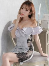 SALE!サイドブラックシアードレス/オフショルダー/フリル/レース/キャバドレス/ミニドレス【S-Lサイズ/カラー】[OF01-X]【SB】