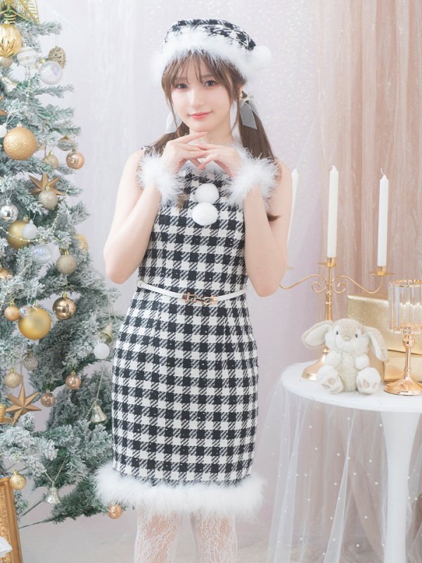 画像7: 【サンタコス 5点セット】【XS-XLサイズ/2カラー】ギンガムチェック タイトワンピースサンタコスプレ[YMT]