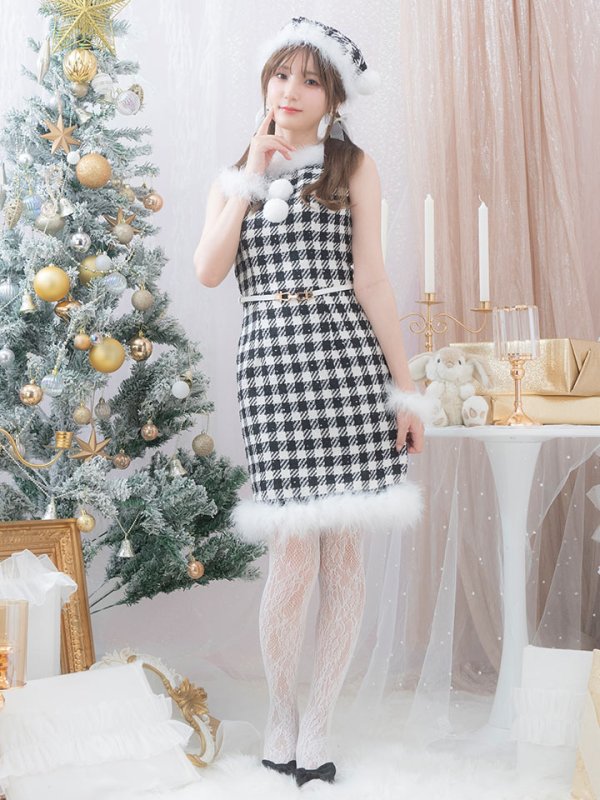 画像8: 【サンタコス 5点セット】【XS-XLサイズ/2カラー】ギンガムチェック タイトワンピースサンタコスプレ[YMT]