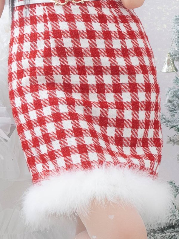 画像8: 【サンタコス 5点セット】【XS-XLサイズ/2カラー】ギンガムチェックタイトワンピースサンタコスプレ[YMT]