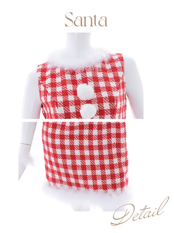 画像20: 【サンタコス 5点セット】【XS-XLサイズ/2カラー】ギンガムチェック タイトワンピースサンタコスプレ[YMT]