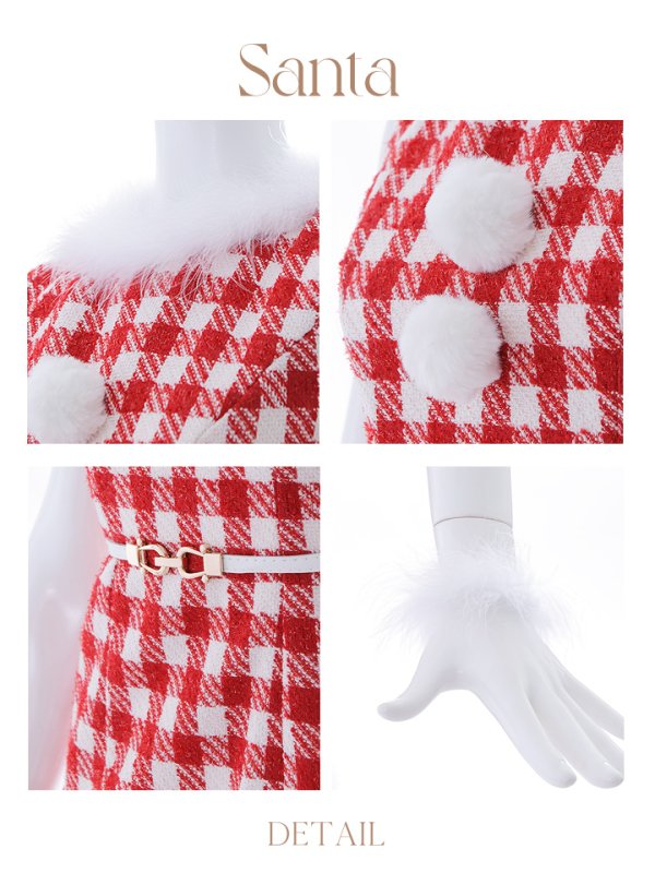 画像21: 【サンタコス 5点セット】【XS-XLサイズ/2カラー】ギンガムチェック タイトワンピースサンタコスプレ[YMT]