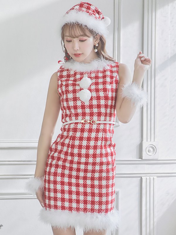 画像5: 【サンタコス 5点セット】【XS-XLサイズ/2カラー】ギンガムチェック タイトワンピースサンタコスプレ[YMT]