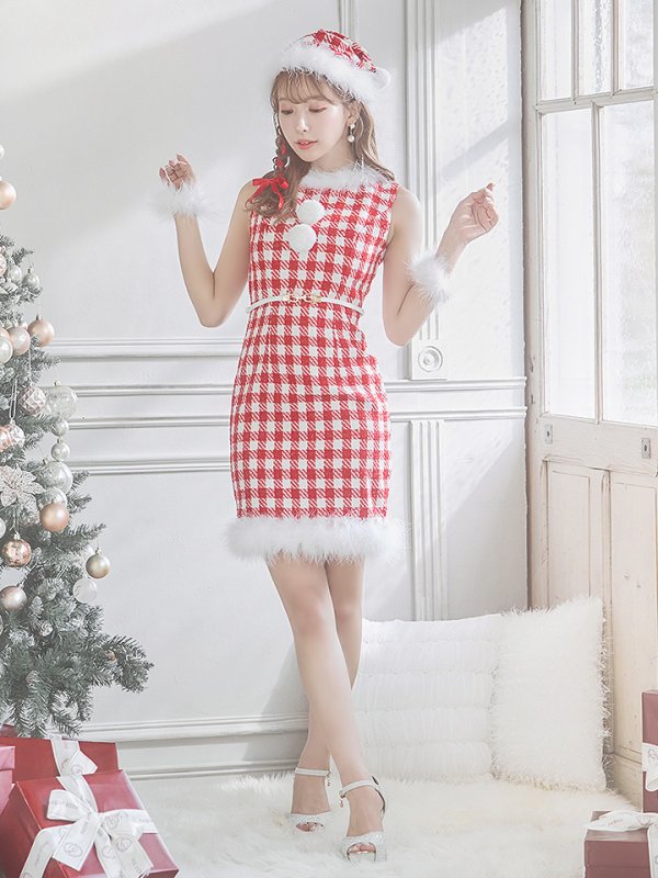 画像6: 【サンタコス 5点セット】【XS-XLサイズ/2カラー】ギンガムチェック タイトワンピースサンタコスプレ[YMT]