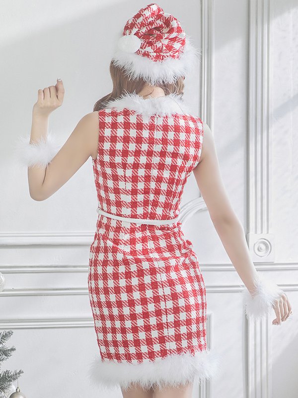 画像16: 【サンタコス 5点セット】【XS-XLサイズ/2カラー】ギンガムチェック タイトワンピースサンタコスプレ[YMT]