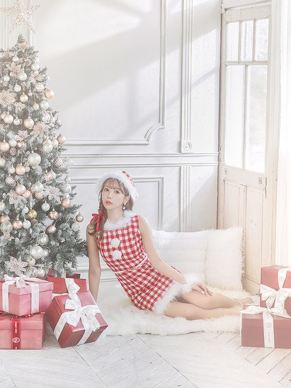 画像7: 【サンタコス 5点セット】【XS-XLサイズ/2カラー】ギンガムチェック タイトワンピースサンタコスプレ[YMT]